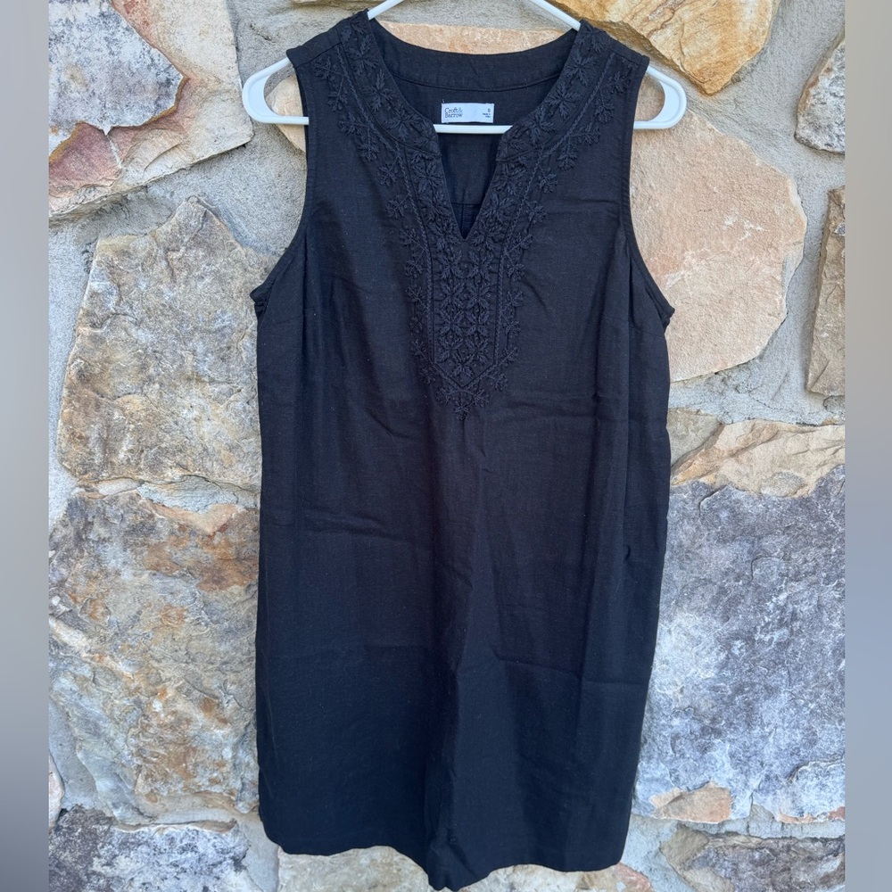 Coastal Grandma Black Linen Blend Boho Embroidered Dress Swim Coverup Small NWOT